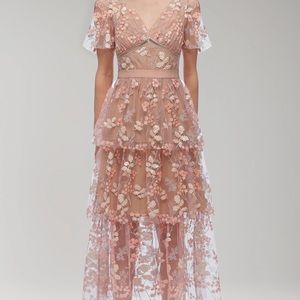 Self Portrait Flower Mesh Tiered Midi Dress